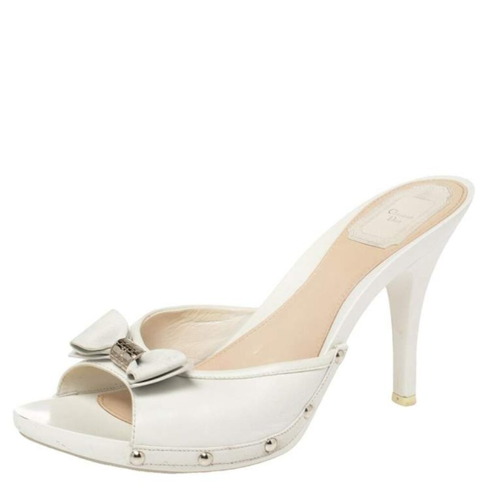Dior White Leather Bow Detail Slide Clogs Size 41